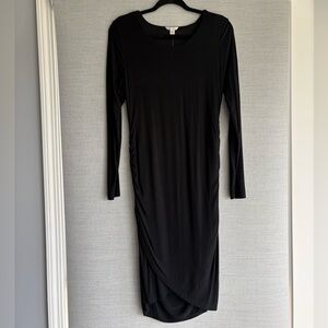 NWT Black Long-Sleeve Faux-Wrap Midi Dress